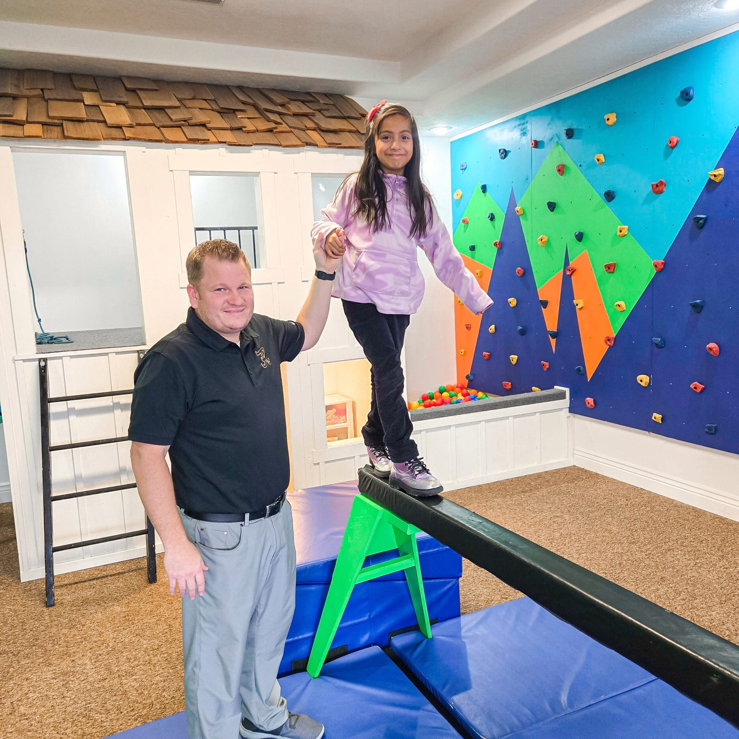 child working on balance and coordination with physical therapist East Idaho